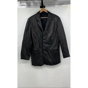 American Vintage Leather Jacket Men's Medium Black Buttons Distressed